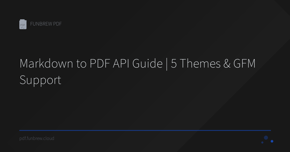 Markdown to PDF API Guide | 5 Themes & GFM Support | FUNBREW PDF